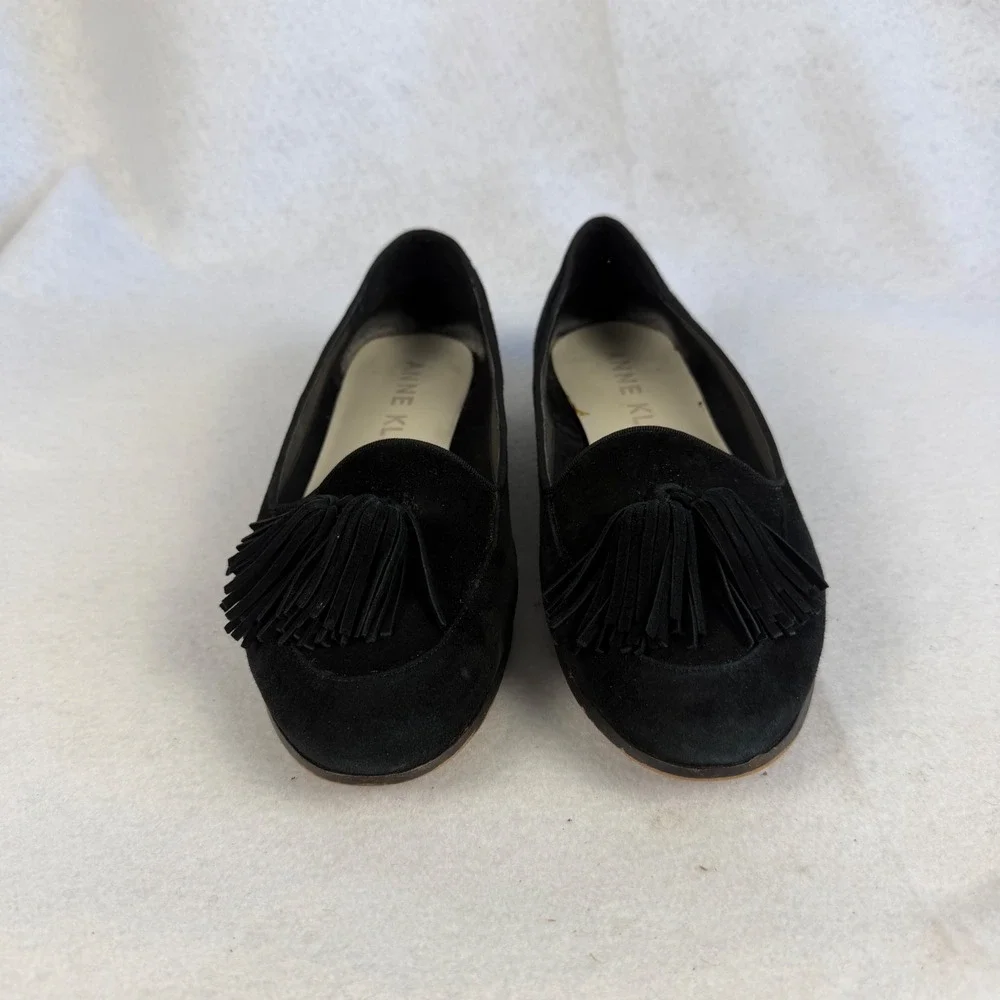 Anne Klein Darcy Black Suede Tassel Loafers Smoking Flats‎ Womens 9.5 Casual